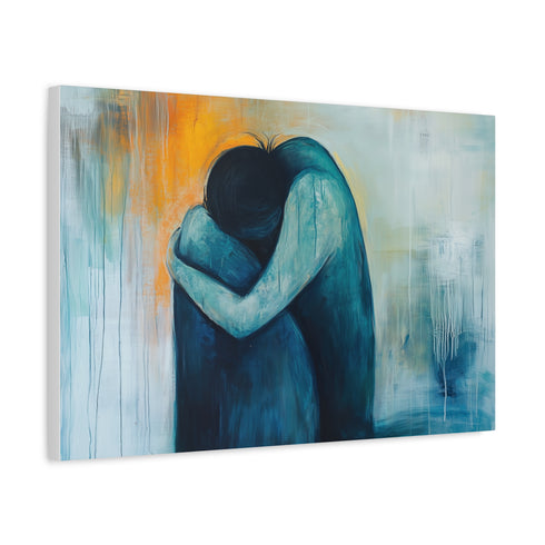 A Person Hugging Themselves Finding Comfort Within Stretched Canvas Wall Art