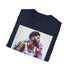 Charcoal cotton T-shirt featuring watercolor portrait of Anthony Davis with unibrow