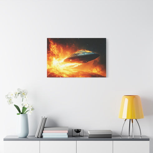 Spaceship Leaving a Burning Planet — Canvas Wall Art — Product Detail View 7