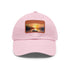 Unisex cotton baseball cap with sunset design on light brown patch.