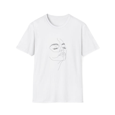 Charcoal minimalist face art t-shirt, cotton crew neck DTG print.