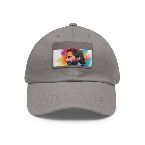 Vibrant neon watercolor cap with light brown patch in rectangle shape.