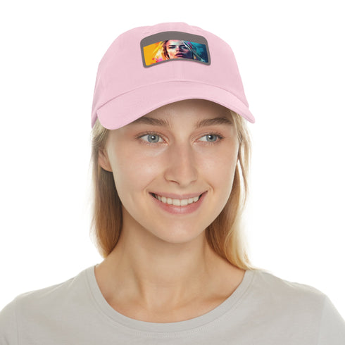 Neon colors Margot Cap with light brown patch, rectangle shape.