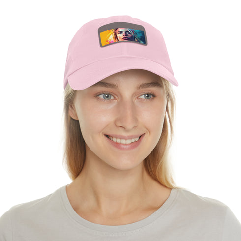 Neon Dream Margot Cap in White with Light Brown Patch, Rectangle
