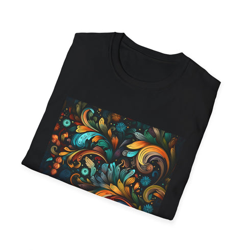 Organic geometric harmony charcoal t-shirt, perfect for summer vibes.