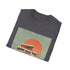 Retro charcoal camper van sunset T-shirt with soft breathable cotton fabric
