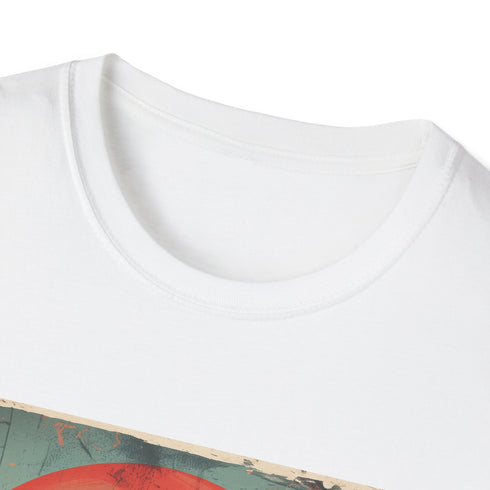 Palm Paradise Charcoal T-shirt with Retro Sunset Print for Him/Her.