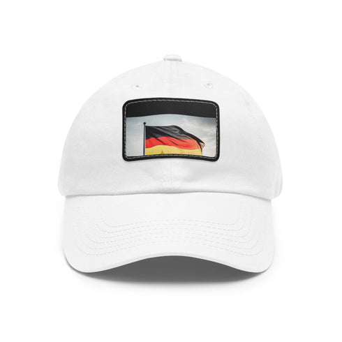 German flag pride baseball cap, white/light brown patch, rectangle shape.
