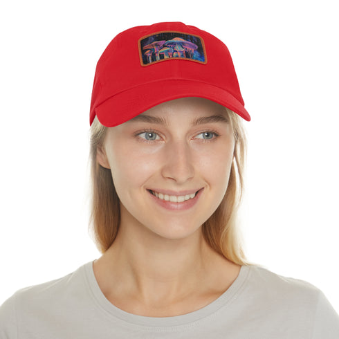 Mushroom Magic Trucker Hat in White with Light Brown Patch