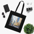 Chicago Skyline Watercolor Souvenir Tote Bag in Black Cotton.