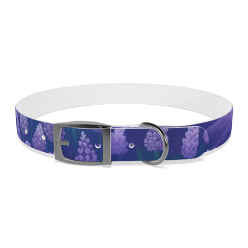 Stylish black onyx dog collar with lavender fields pattern, size M.