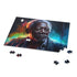 Vibrant neon Morgan Freeman watercolor jigsaw puzzle - perfect for fans!
