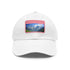French Alps-inspired white cap with light brown patch, mountain range design.