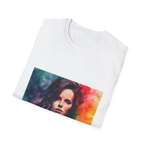 Vibrant watercolor crew neck charcoal T-shirt with captivating Kate Beckinsale design