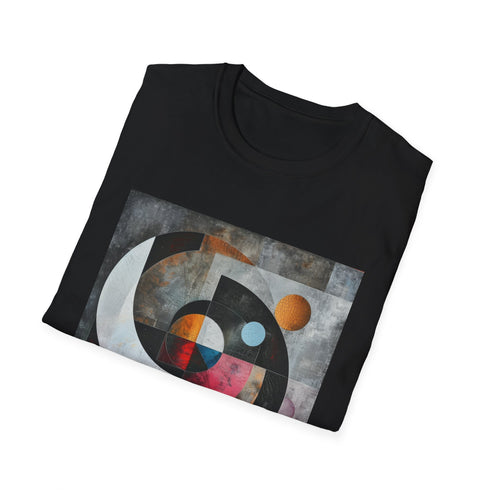 Charcoal cotton crew neck T-shirt with captivating geometric abstract design