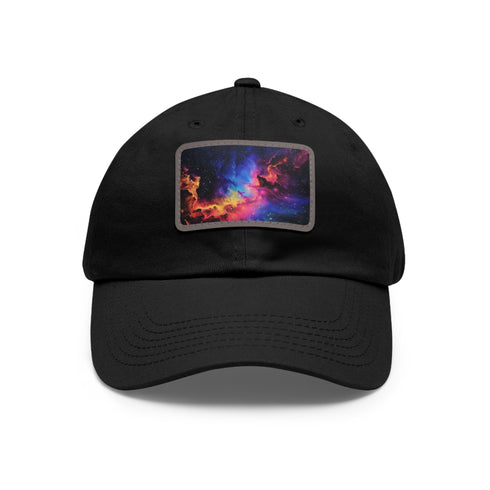 Galactic glow baseball cap with neon space galaxy design.