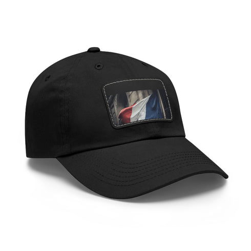 French pride flag baseball cap with white light brown rectangle patch.