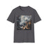 Abstract charcoal smoke art t-shirt in size S for men and women.