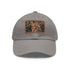 Cheetah print baseball cap with light brown patch.