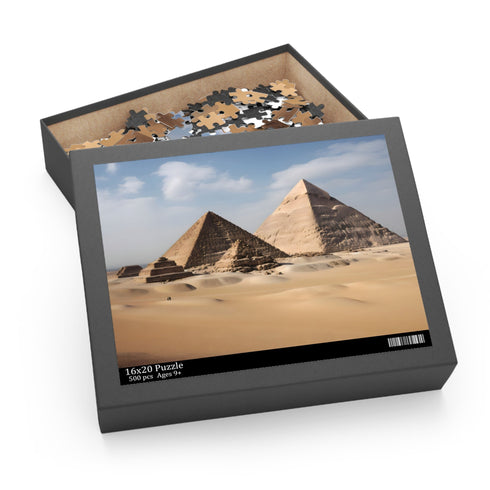 Vibrant jigsaw puzzle featuring iconic Pyramids of Giza, 120 pieces.