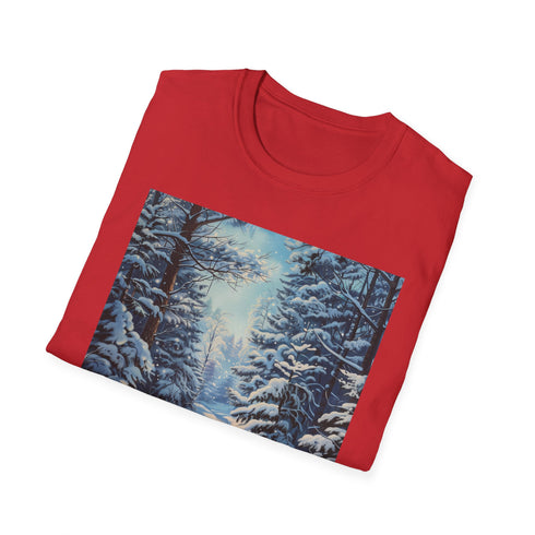 Charcoal cotton t-shirt with winter wonderland painting regular fit design