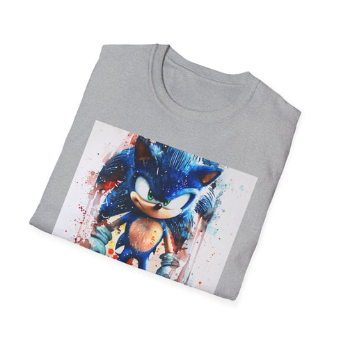 Sonic watercolor graphic on charcoal cotton t-shirt with crew neck mens fit