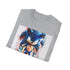 Sonic watercolor graphic on charcoal cotton t-shirt with crew neck mens fit