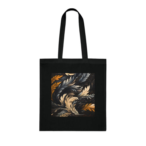 Dynamic Black Cotton Tote Bag with Inky Strokes Pattern