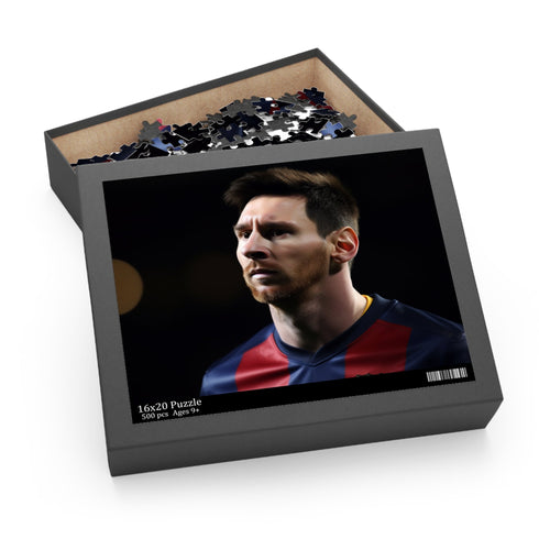 Lionel Messi soccer puzzle with action-packed field scene, 120 pieces.