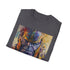 Charcoal cotton crew neck T-shirt with vibrant Thanos painting design