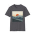Minimalist sunrise mountain range charcoal t-shirt for men and women.
