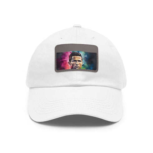 Neon watercolor Ronaldo cap, white/light brown patch, cotton, unisex.