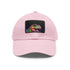 Neon watercolor Trex baseball cap with light brown patch and rectangle.