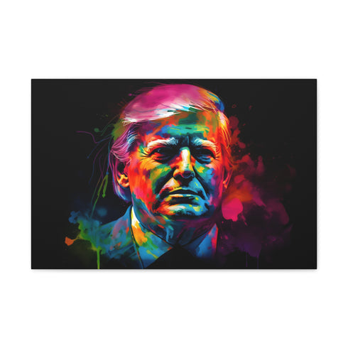 Neon watercolor canvas print featuring bold Donald Trump portrait for home decor.