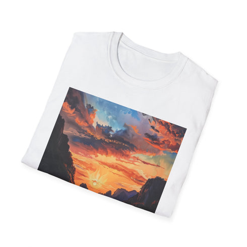 Charcoal crew neck T-shirt with vibrant El Nido sunset painting