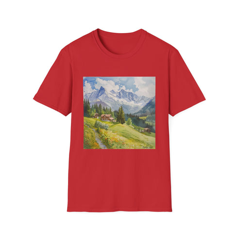 Charcoal Swiss Alps watercolor t-shirt with crew neck and regular fit
