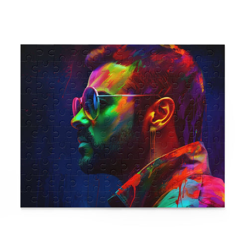 George Michael Neon Jigsaw Puzzle with vibrant watercolor neon colors.