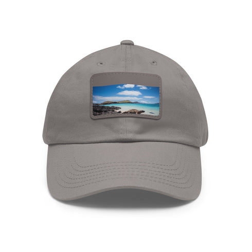 Galapagos Explorer Baseball Cap in White with Light Brown Patch.