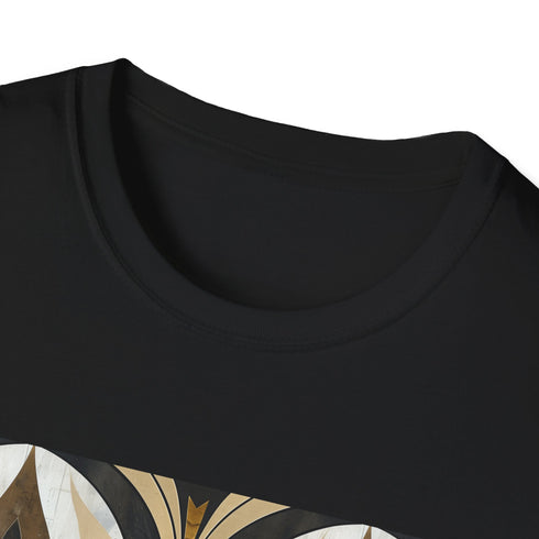 Charcoal cotton T-shirt with abstract geometric art deco patterns