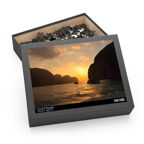 Maya Bay Sunset Jigsaw Puzzle with vibrant colors and stunning scenery.