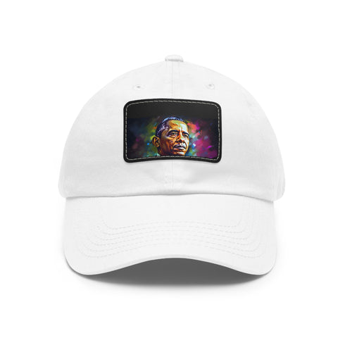 Obama neon dream baseball cap in white with light brown patch.