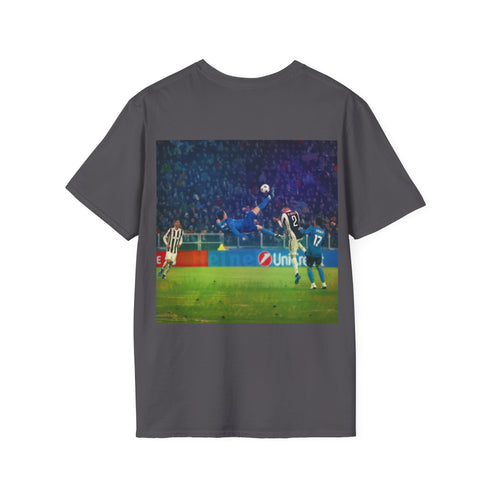Men's charcoal T-shirt with CR7 Juventus graphics perfect for soccer fans