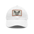 White hipster cap with kangaroo in glasses patch, rectangle shape.