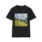 Watercolor Swiss Alps cotton t-shirt in charcoal small with serene mountain design