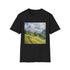 Watercolor Swiss Alps cotton t-shirt in charcoal small with serene mountain design