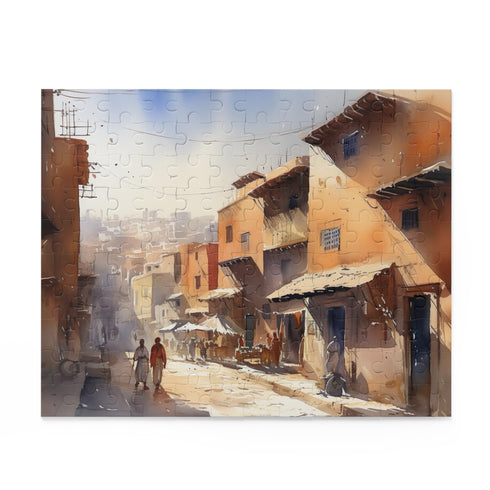 Magical Marrakesh Jigsaw Puzzle: Vibrant market scene in Morocco, perfect for relaxing puzzling