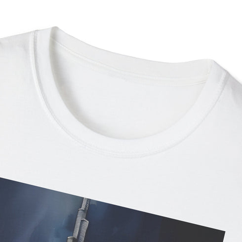 Charcoal cotton t-shirt with watercolor Dubai skyline graphic