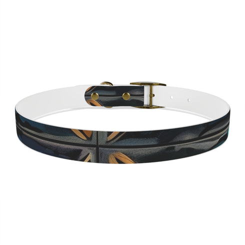 Stylish black onyx dog collar with artisan tile pattern.