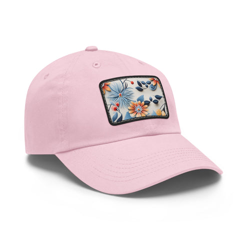 Floral print cotton baseball hat, white with light brown patch.