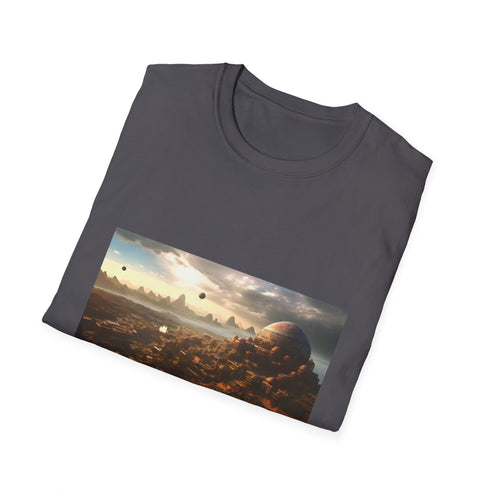 Shambala mystical city of light watercolor tee, charcoal, regular fit.